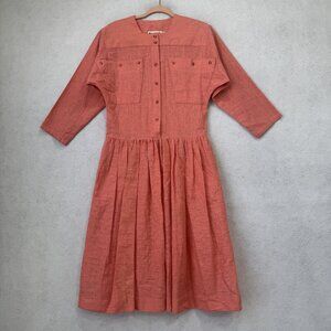 Vintage Lanvin Dress Womens 8 Pink Shirt Midi Fit & Flare Button Front 70s